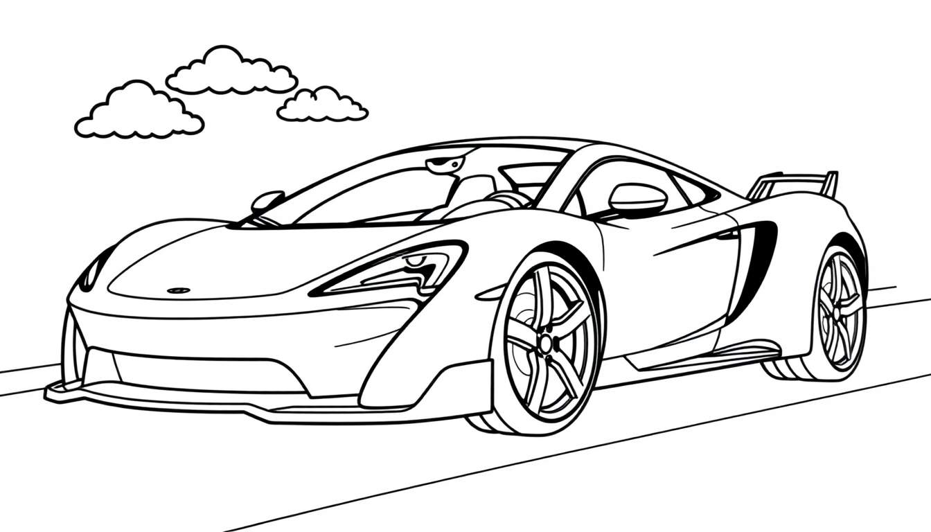 Placa de color de un coche deportivo McLaren blanco y negro para colorear.
