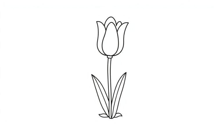 Placa de color de un tulipán solitario estilo infantil.