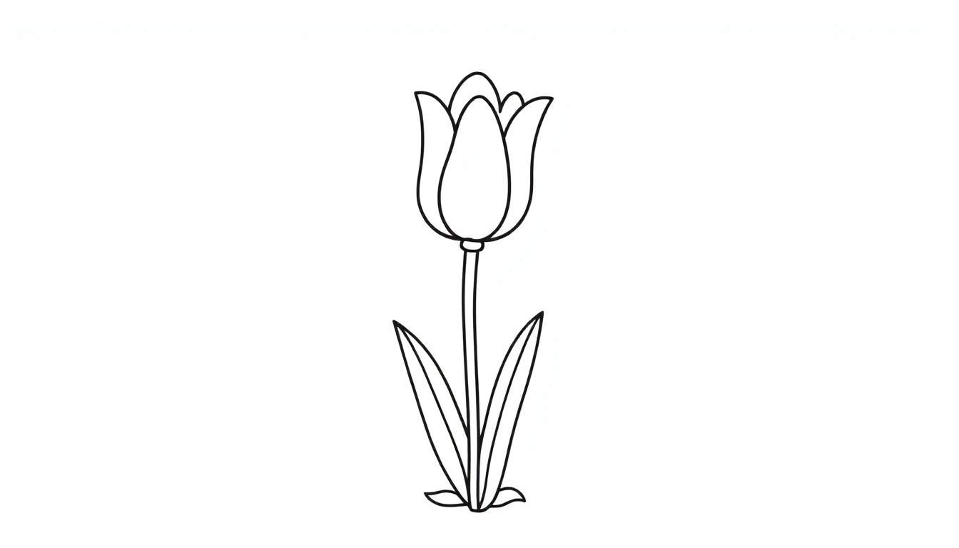 Placa de color de un tulipán solitario estilo infantil.