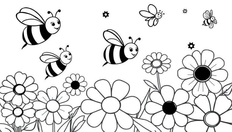 Placa de color de abejas y flores para niños.