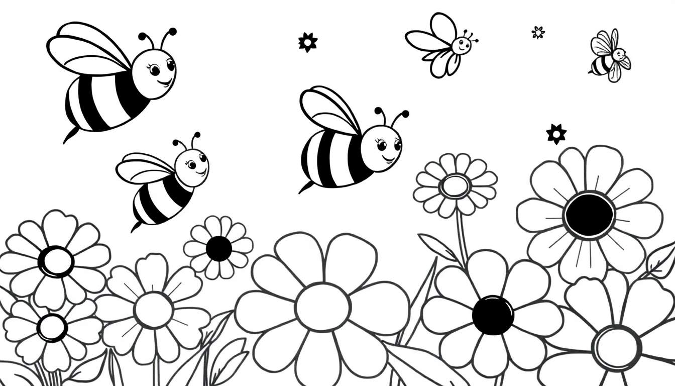 Placa de color de abejas y flores para niños.