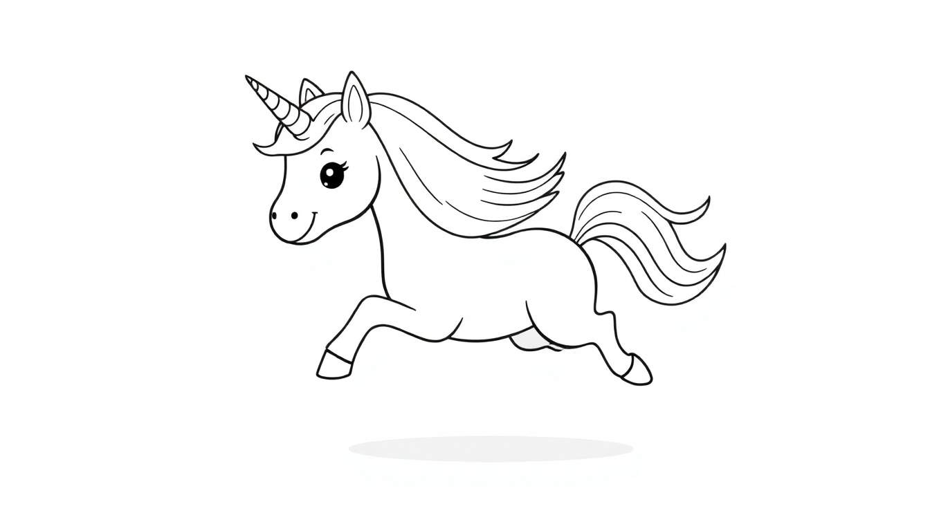 Placa de color de unicornio chibi galopando.