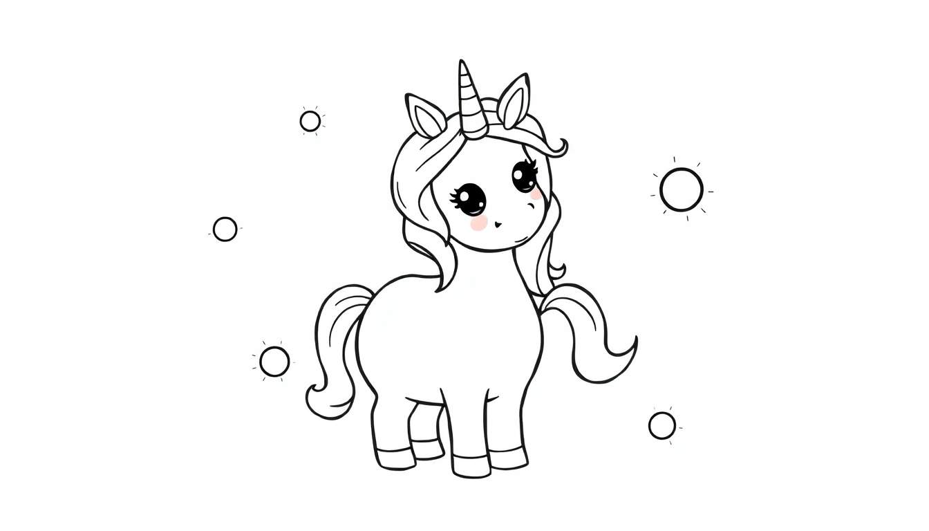 Placa de color con un unicornio de dibujos animados para colorear.