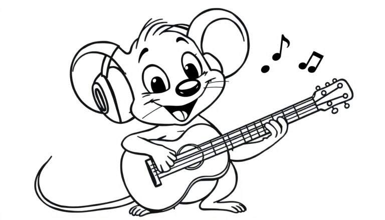 Placa de ratón tocando la guitarra para colorear.
