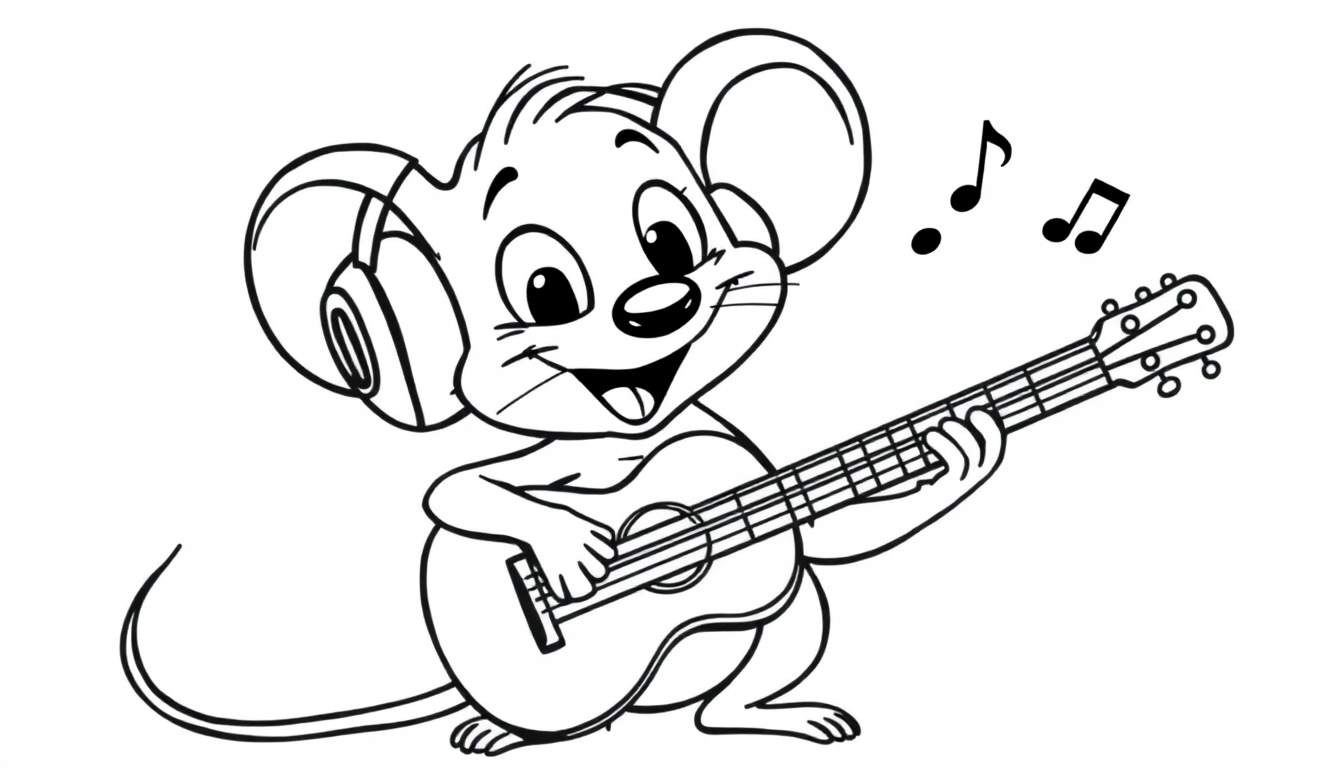Placa de ratón tocando la guitarra para colorear.