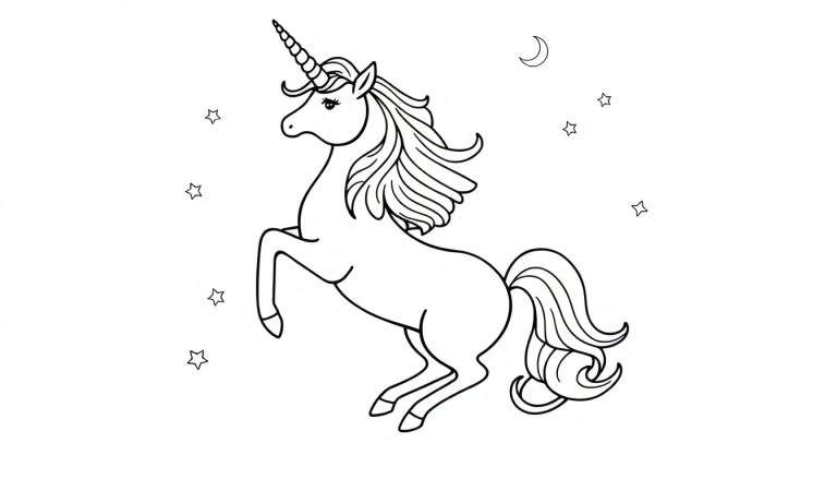 Placa de unicornio para colorear con líneas gruesas.
