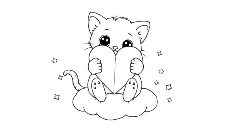 Placa de color de un gatito adorable con un corazón.