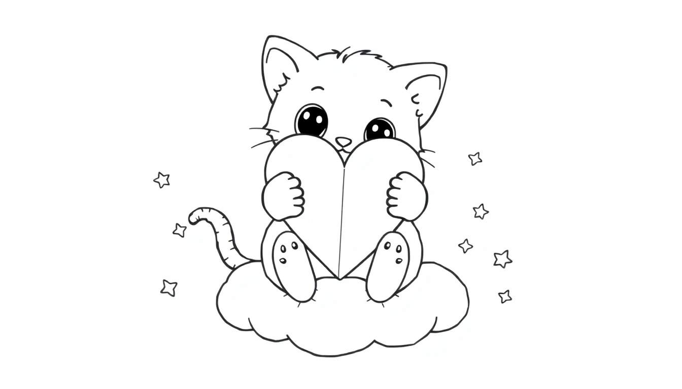 Placa de color de un gatito adorable con un corazón.