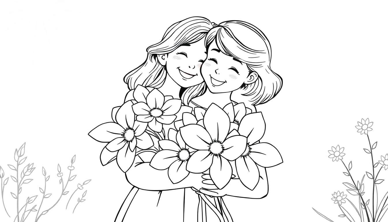 Placa de color de mamá y yo abrazándose con flores.