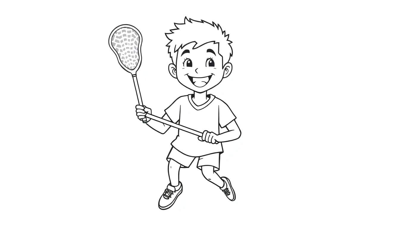 Placa de color de un niño sonriente jugando al lacrosse