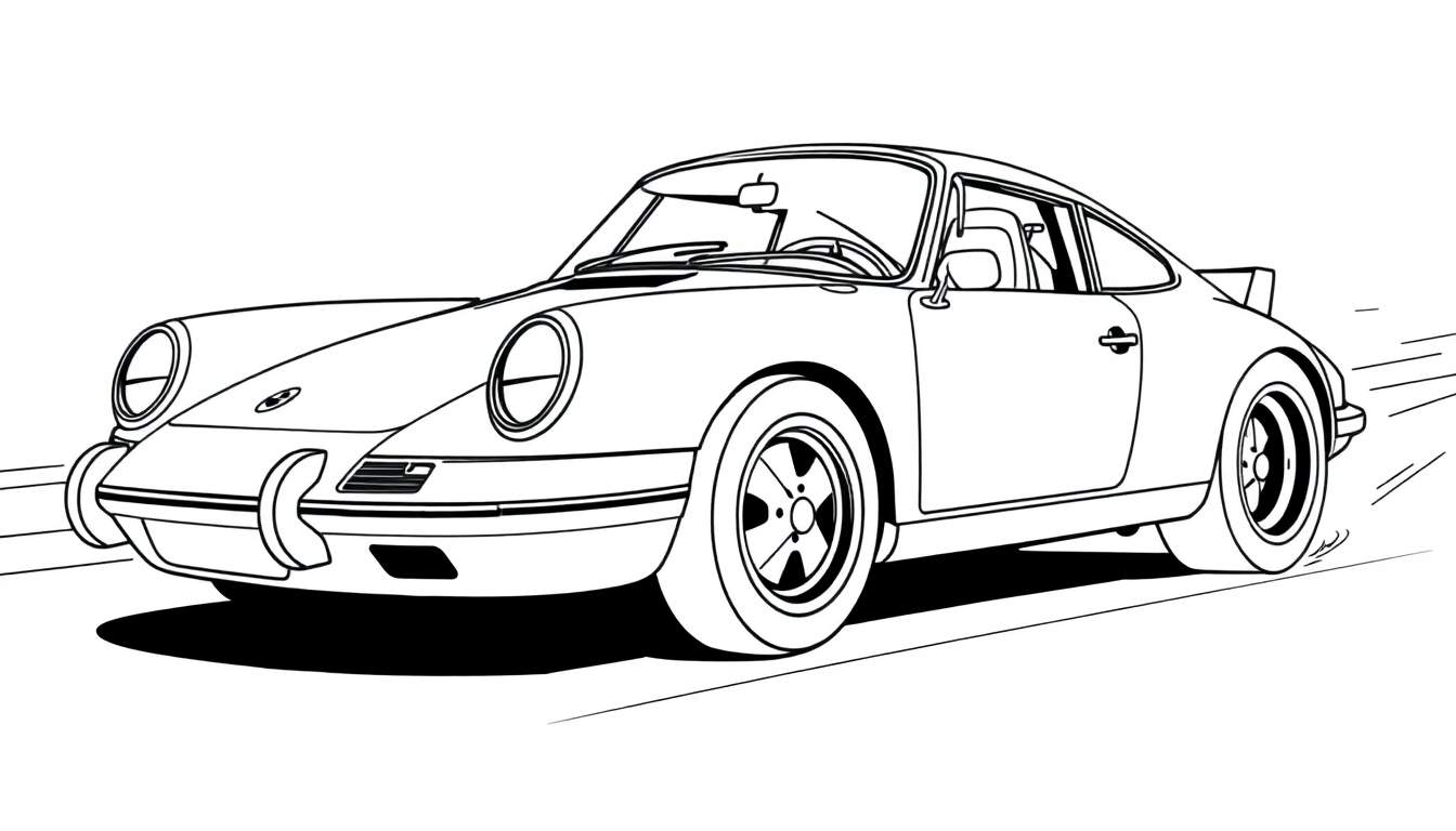 Placa de color de un coche Porsche 911 clásico en movimiento.