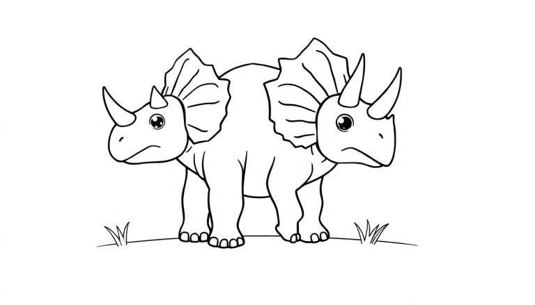 Placa de color de un simpático Triceratops de dos cabezas.