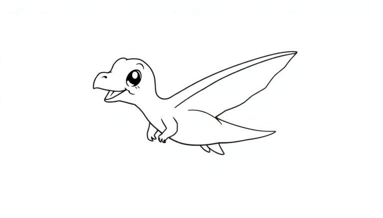 Un dibujo lineal de un pterodáctilo, listo para ser coloreado en su placa de color.