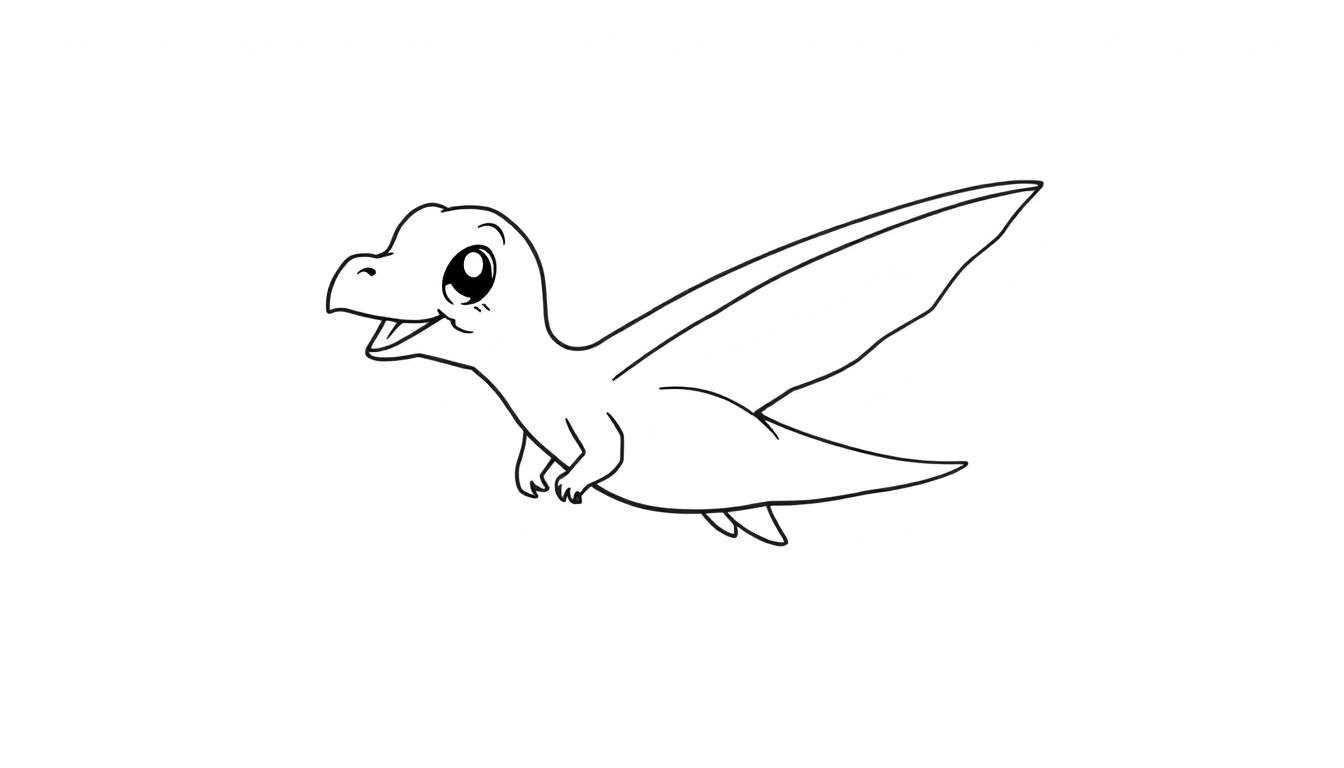 Un dibujo lineal de un pterodáctilo, listo para ser coloreado en su placa de color.