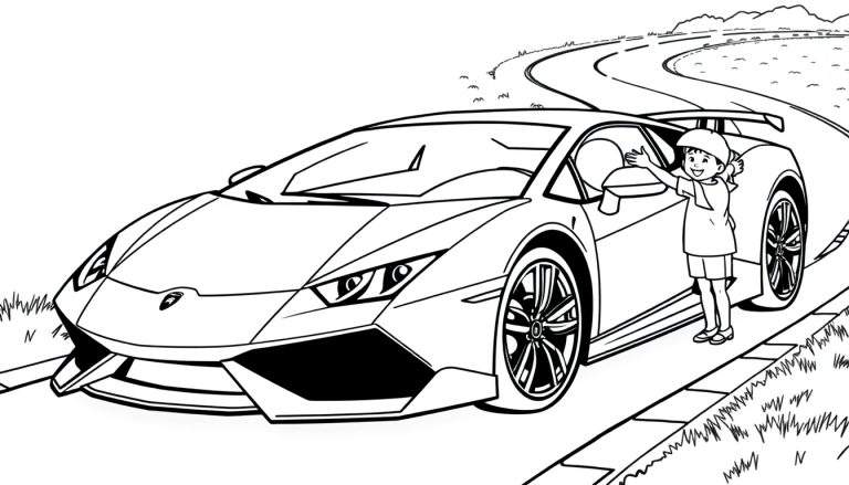 Placa de color de un coche deportivo Lamborghini y una niña sonriendo.