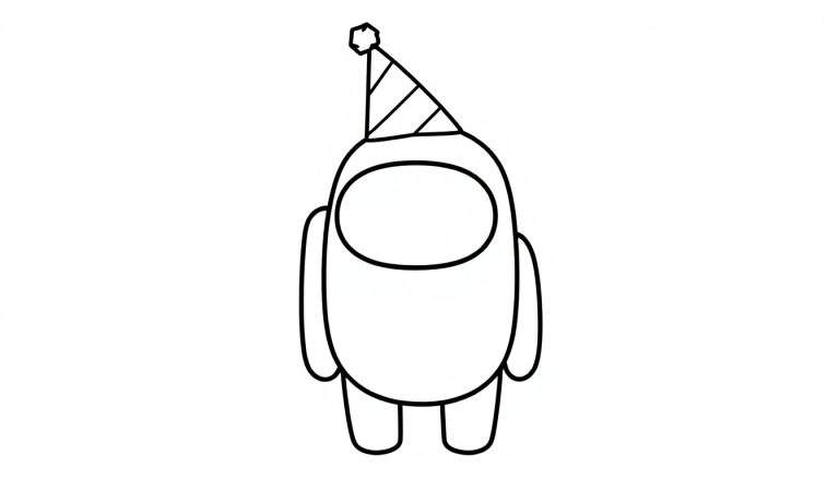 Tripulante de Among Us con sombrero de fiesta listo para colorear la placa de color.