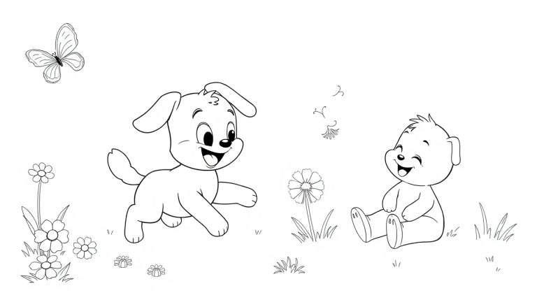 Placa para colorear de Bluey y Bingo jugando en el parque.