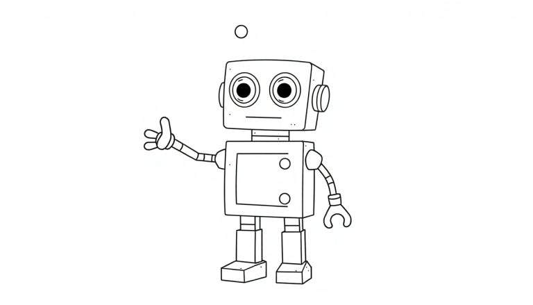 Página para colorear de un robot retro amigable.
