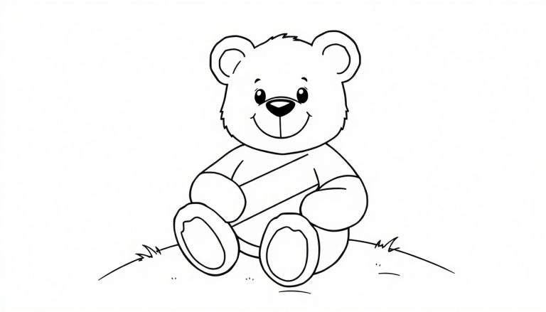 Un osito de peluche sonriente, listo para colorear en su placa de color.