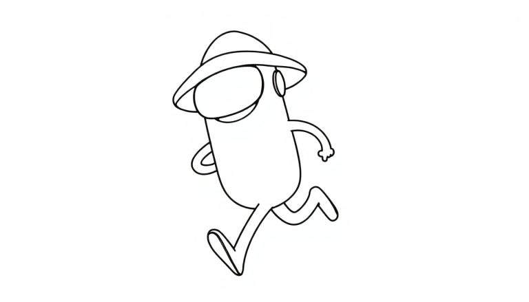 Un tripulante de Among Us con una gorra grande corriendo, listo para colorear. Esta placa de color es genial.