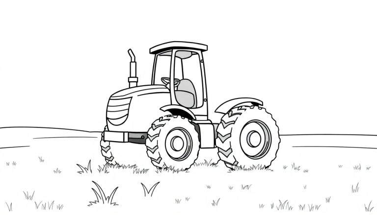 Un tractor de placa de color amigable en un campo listo para colorear.