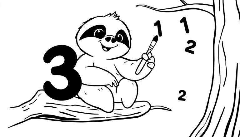Un perezoso de dibujos animados con un pincel, listo para colorear por números.