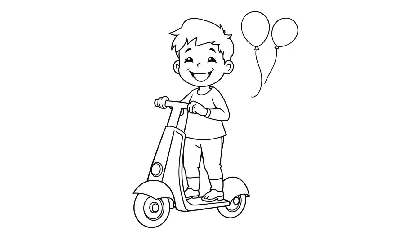 Niño sonriente en una placa de equilibrio para colorear.