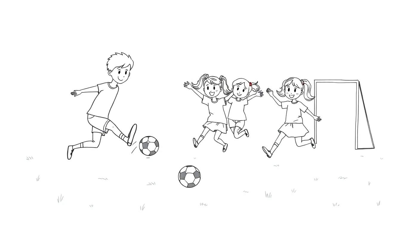 Placa de color: Niños jugando al fútbol