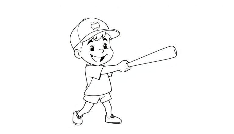 Placa de color de un niño sonriendo jugando béisbol.