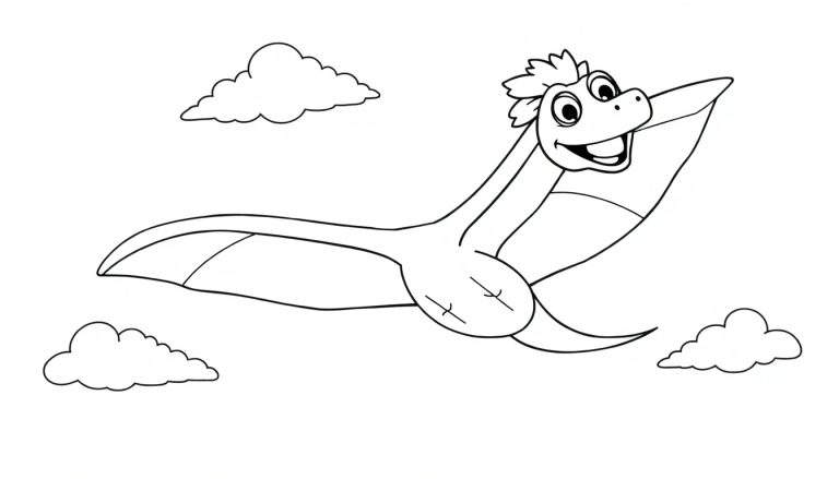Pterodáctilo sonriente listo para colorear en la placa de color.