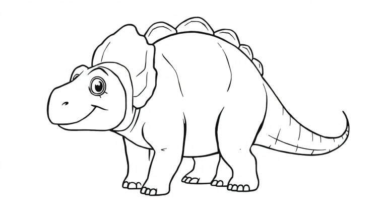 Un dibujo lineal de un anquilosaurio amigable con su placa dorsal lista para colorear.