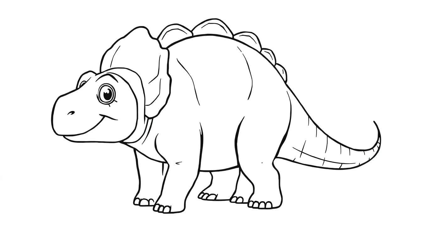 Un dibujo lineal de un anquilosaurio amigable con su placa dorsal lista para colorear.