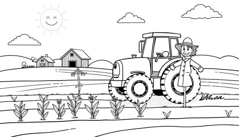 Placa de color de un tractor amigable en una granja.