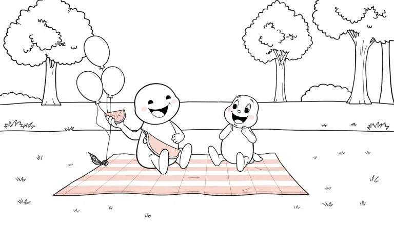 Placa de color de Bing y Flop en un picnic.