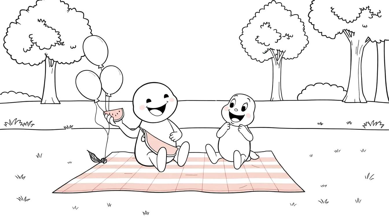 Placa de color de Bing y Flop en un picnic.