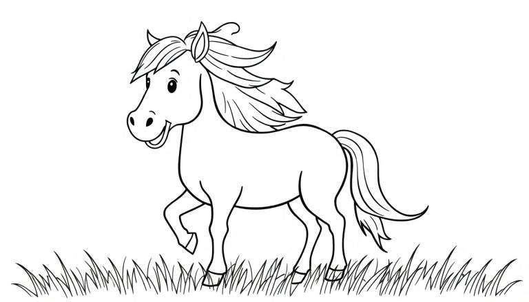 Caballo amistoso para colorear en una placa de color.