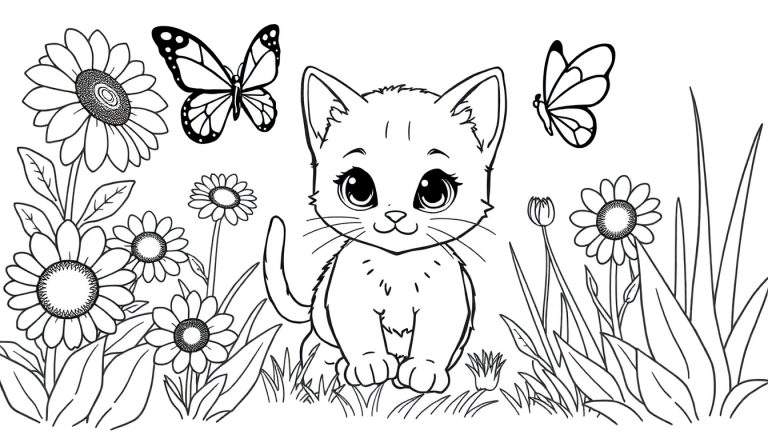 Placa de color de un gatito lindo en un jardín.