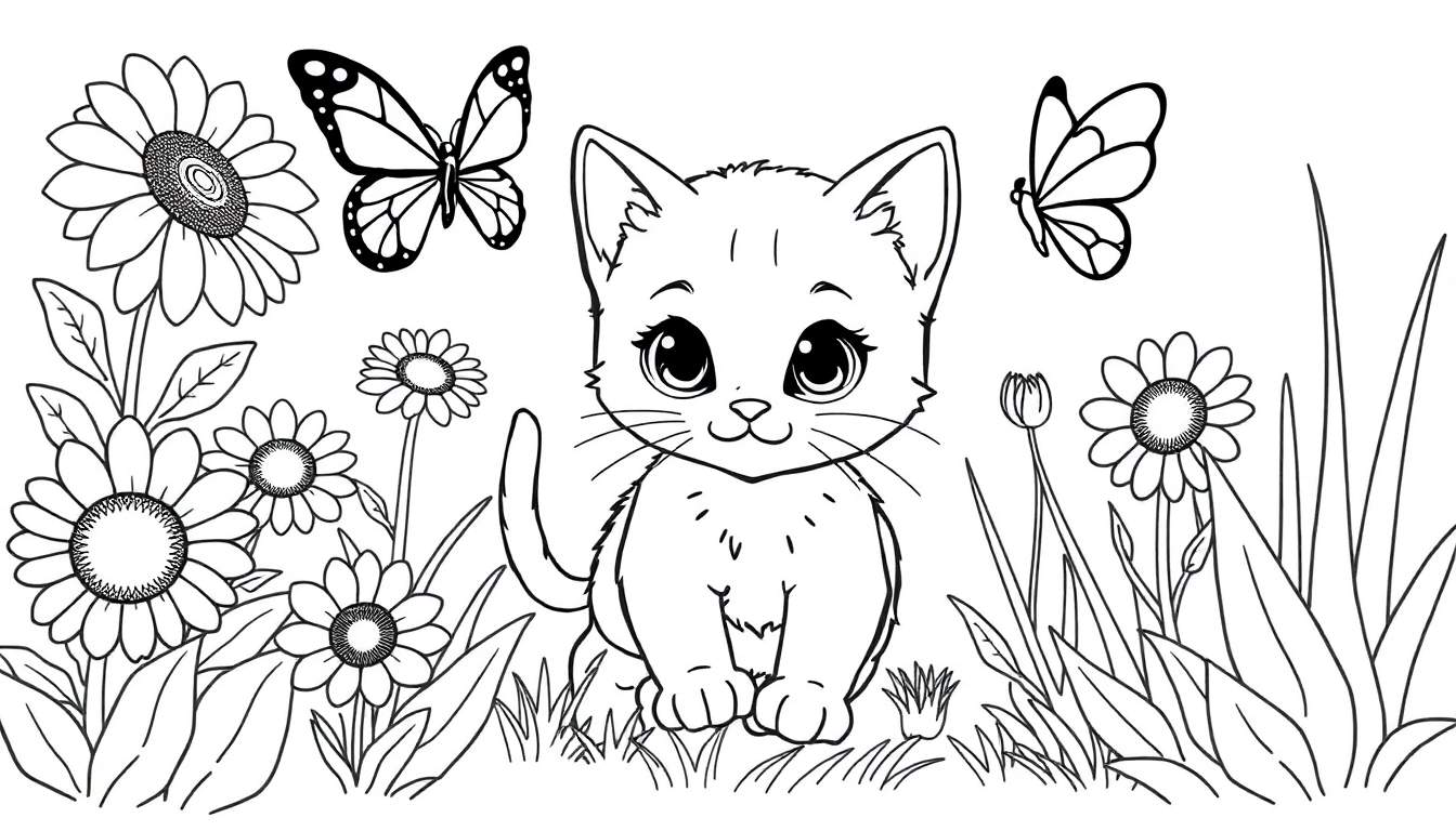 Placa de color de un gatito lindo en un jardín.