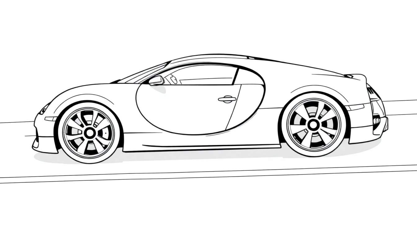 Placa de color de un Bugatti Chiron en blanco y negro para colorear.
