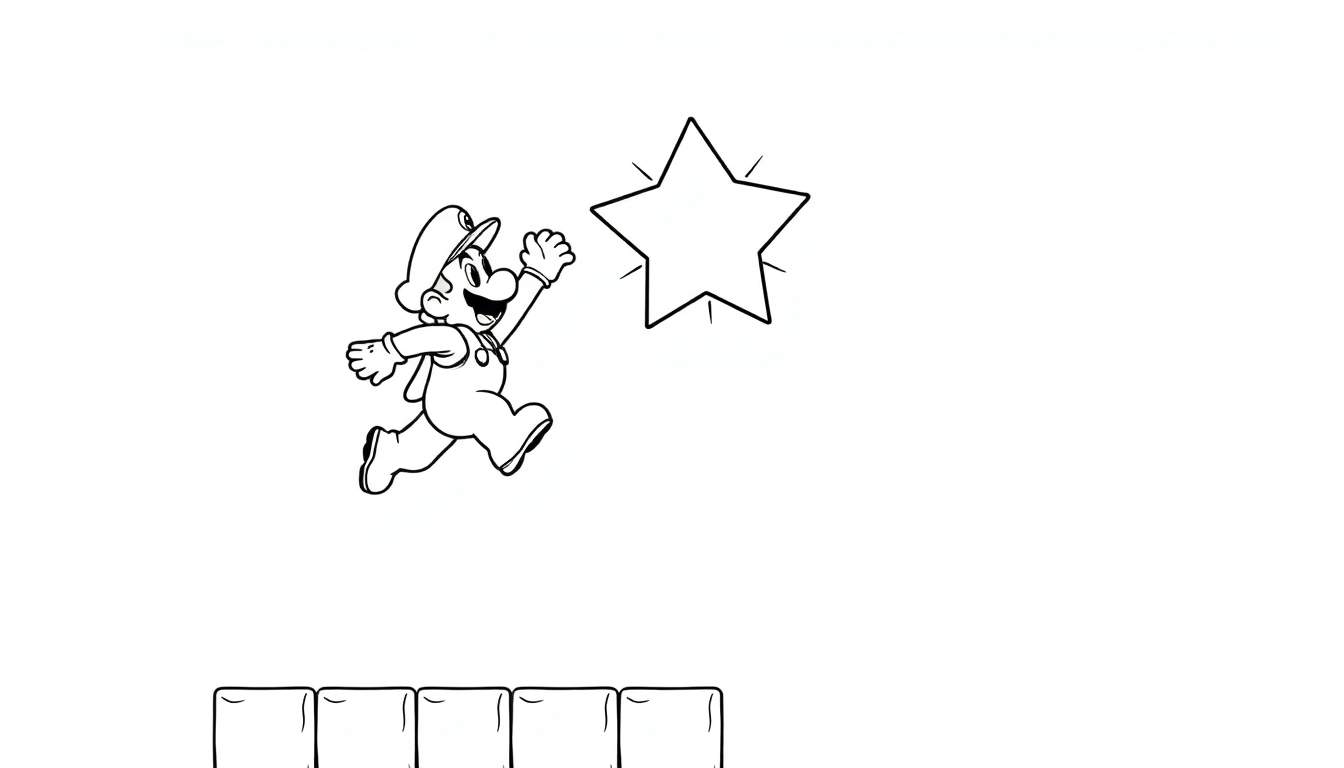 Placa de color de Mario saltando hacia una estrella.