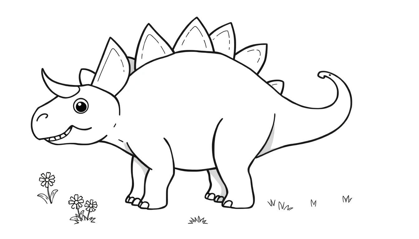 Un Estegosaurio amigable para colorear, con sus grandes placas y cola puntiaguda.