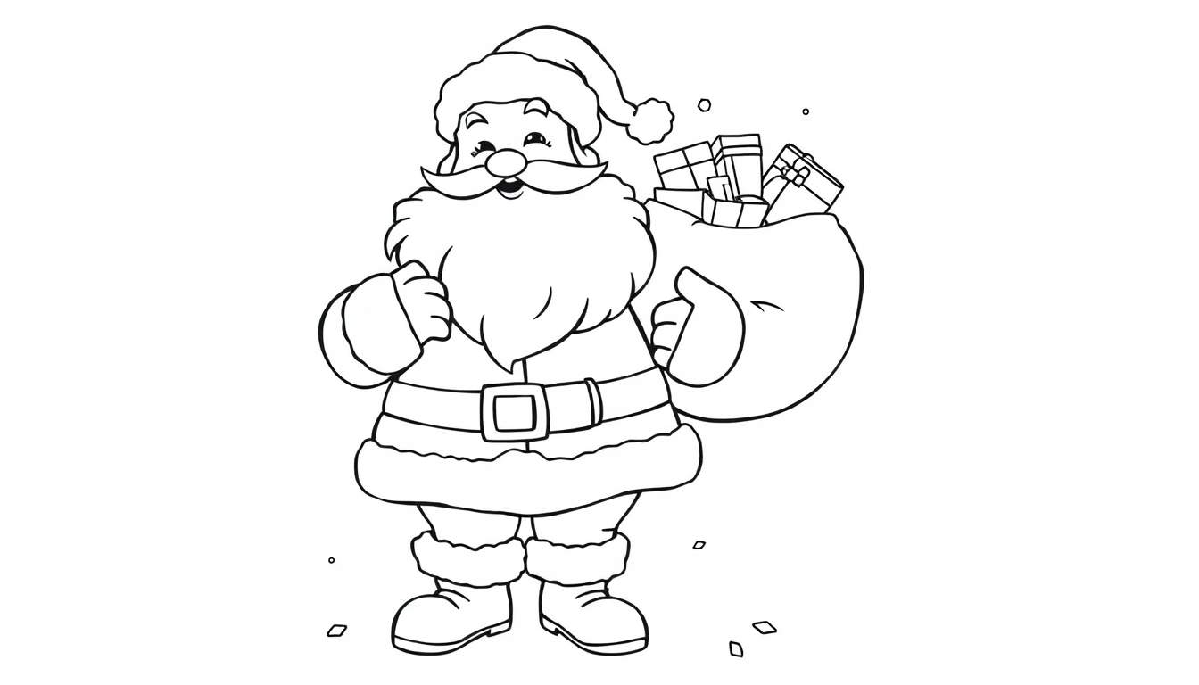 Papá Noel sonriente con su saco de regalos, listo para colorear con la placa de color.