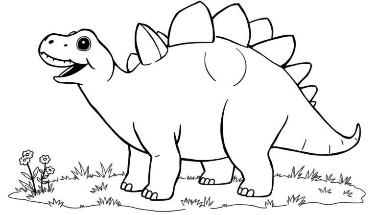 Un Estegosaurio de dibujos animados con placas para colorear.
