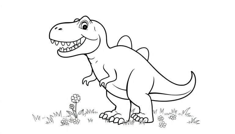 Placa de color de un Tiranosaurio Rex amigable saludando.