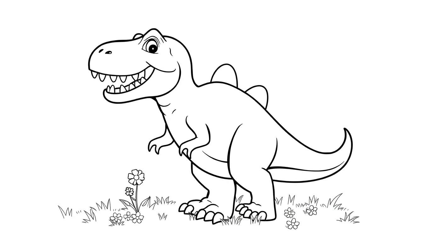 Placa de color de un Tiranosaurio Rex amigable saludando.