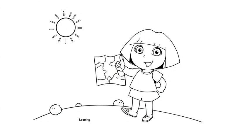 Dora la Exploradora y su mapa, lista para ser coloreada con colores vibrantes en esta placa de color.