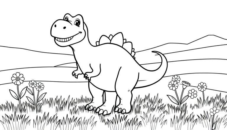 Dinosaurio Estegosaurio amigable para colorear con placas en la espalda.