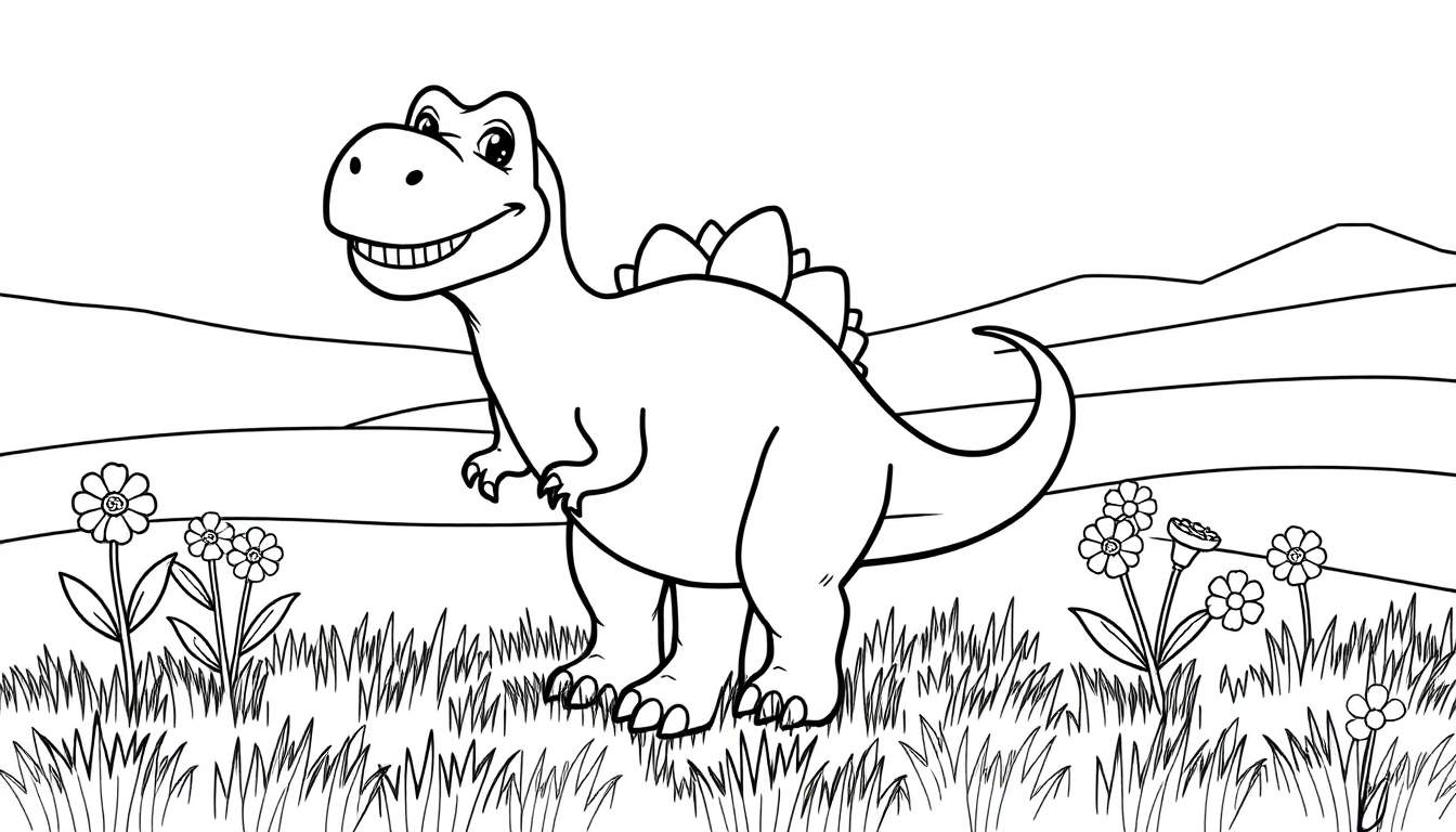 Dinosaurio Estegosaurio amigable para colorear con placas en la espalda.