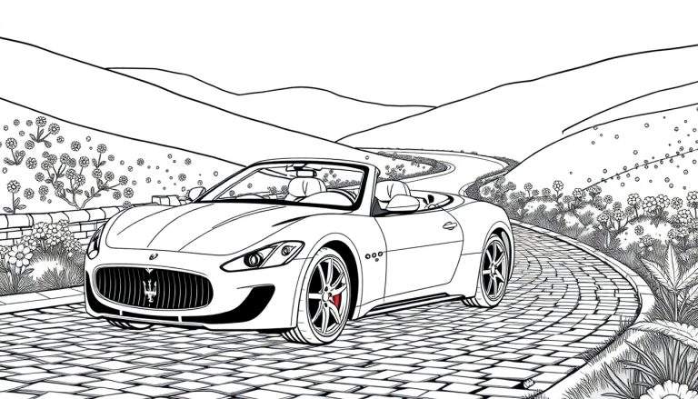 Placa de coche de un Maserati descapotable para colorear.