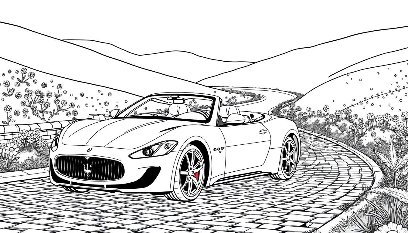 Placa de coche de un Maserati descapotable para colorear.